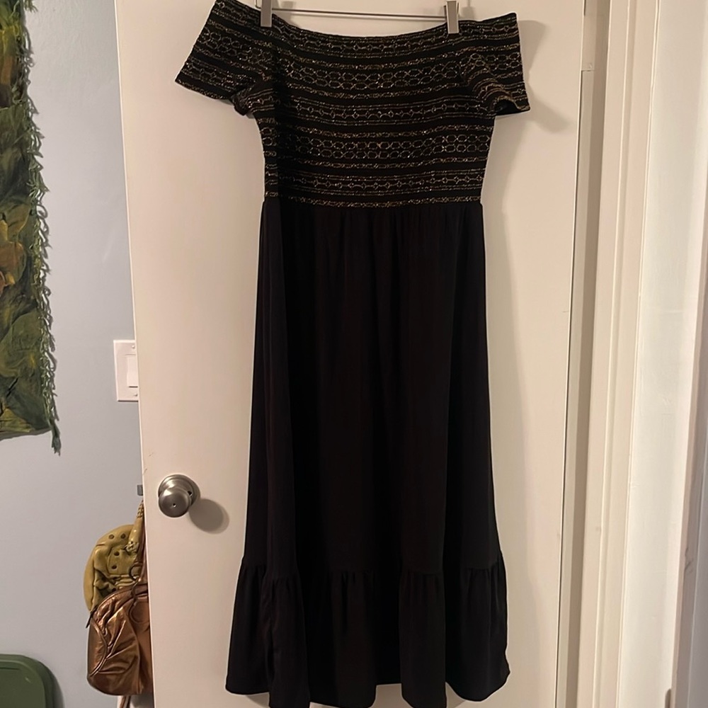 Used 1 time Michael Kors midi dress black stretchy top goldblack very fancy xl